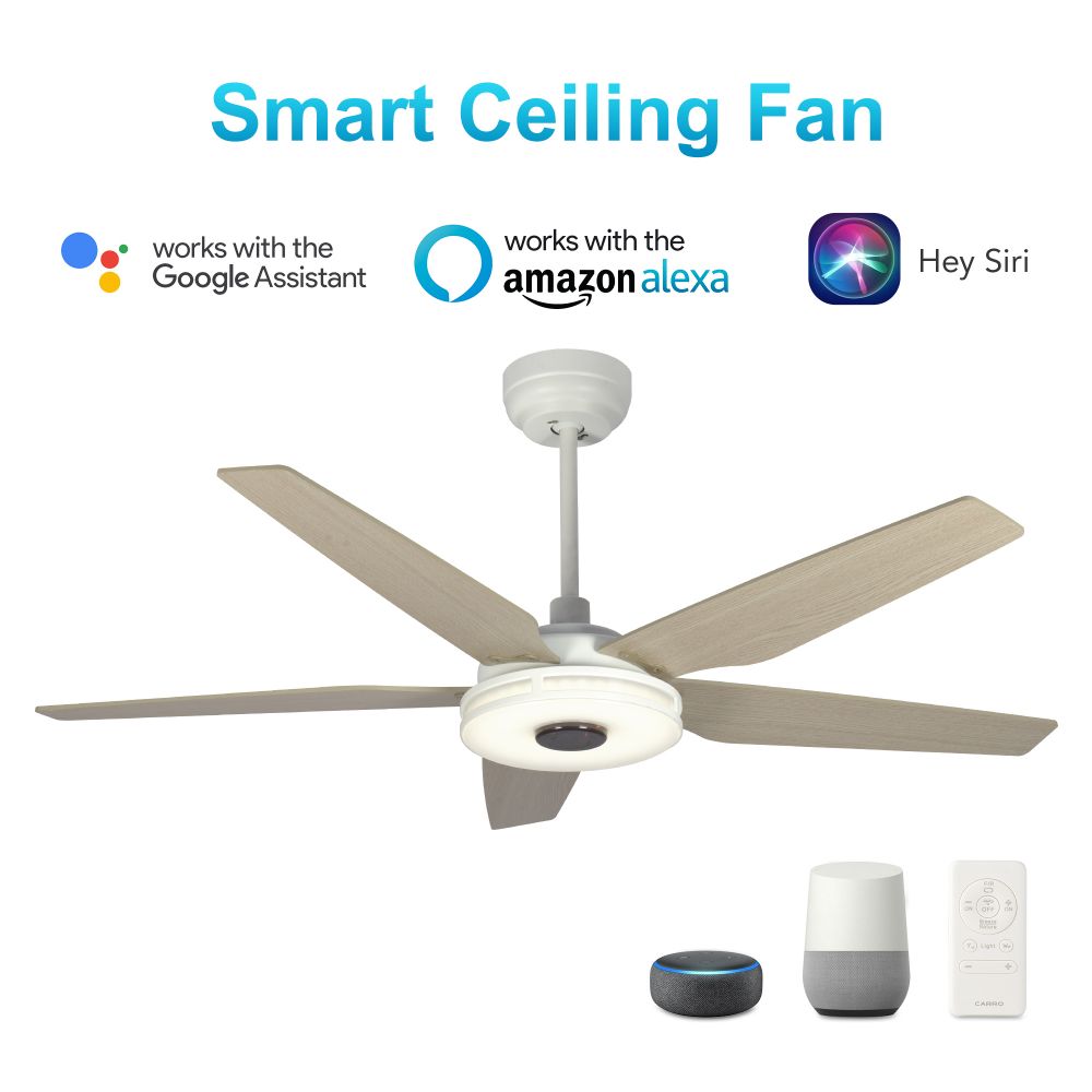 Carro USA VS525S-L13-W6-1 Elira 52-inch Indoor/Outdoor Smart Ceiling Fan, Dimmable LED Light Kit & Remote Control, Works with Alexa/Google Home/Siri